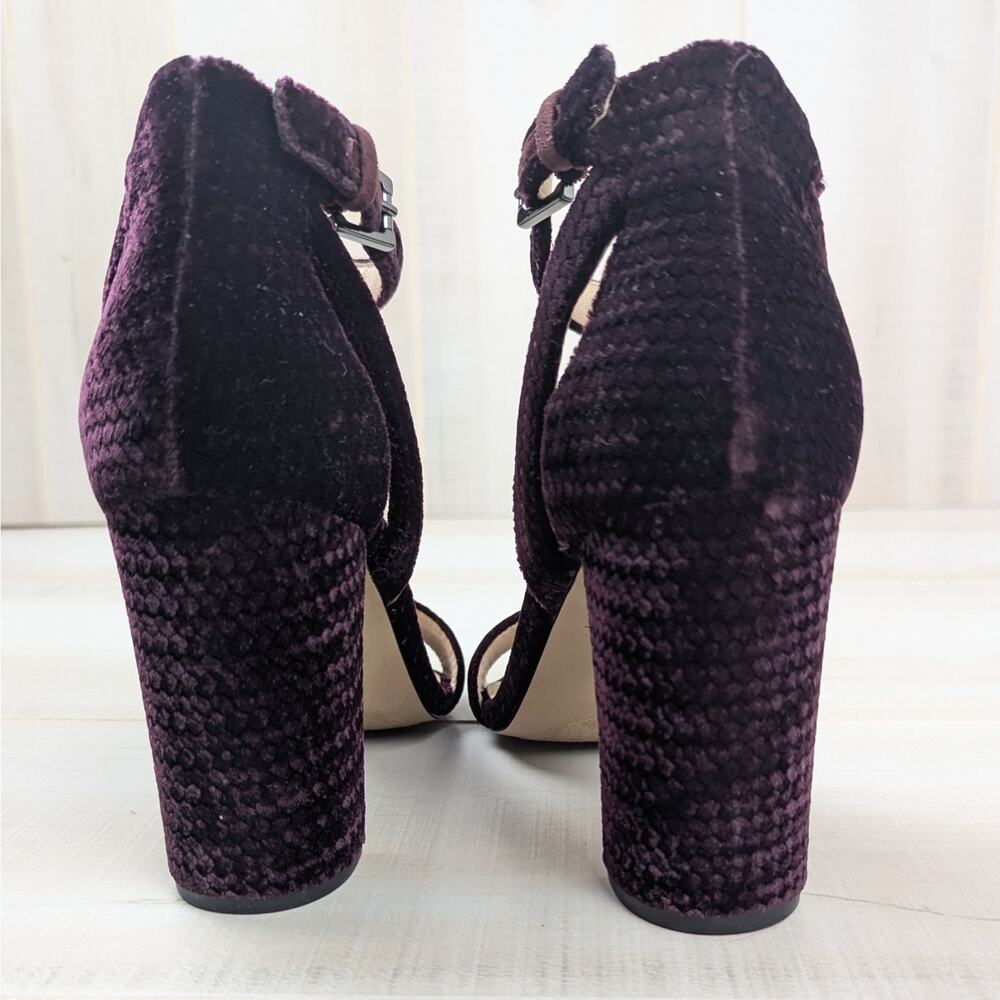 Botkier Gianna Wine Velvet Block Heel Ankle Strap‎ Sandal Size 9 - Picture 5 of 8